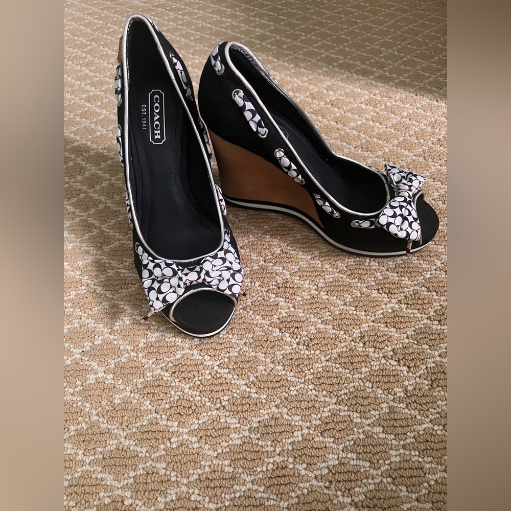 Coach Thalia peep toe wedge shoes, size 5.5
